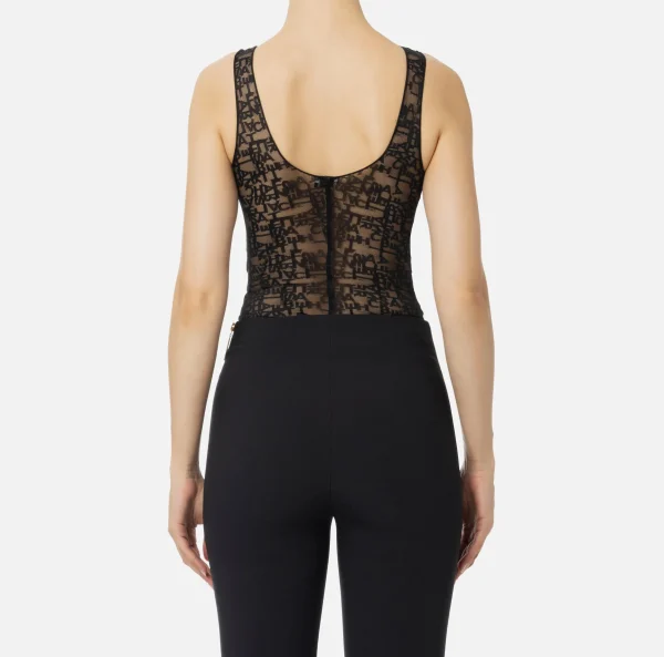 Elisabetta Franchi Top, T-Shirt & Body^Body in tulle lettering Nero