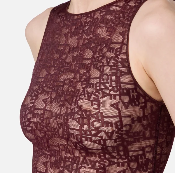 Elisabetta Franchi Top, T-Shirt & Body^Body in tulle lettering RougeNoir