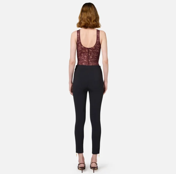 Elisabetta Franchi Top, T-Shirt & Body^Body in tulle lettering RougeNoir