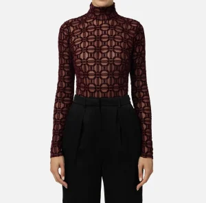 Elisabetta Franchi Top, T-Shirt & Body^Body in tulle stampato flock RougeNoir