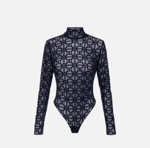 Elisabetta Franchi Top, T-Shirt & Body^Body in tulle stampato flock Navy