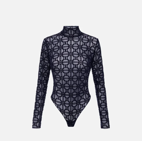 Elisabetta Franchi Top, T-Shirt & Body^Body in tulle stampato flock Navy