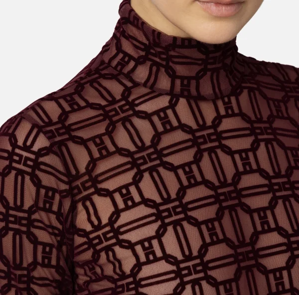 Elisabetta Franchi Top, T-Shirt & Body^Body in tulle stampato flock RougeNoir