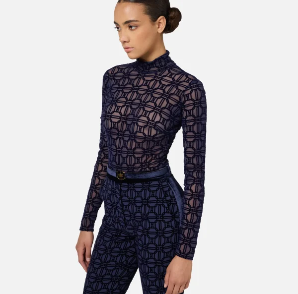 Elisabetta Franchi Top, T-Shirt & Body^Body in tulle stampato flock Navy