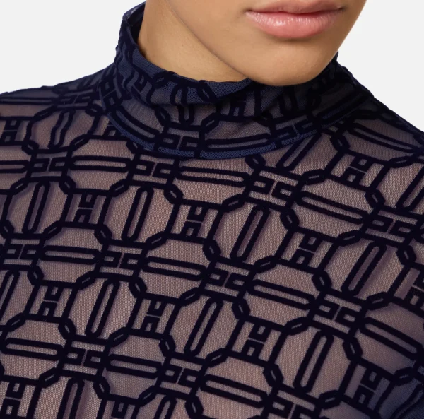 Elisabetta Franchi Top, T-Shirt & Body^Body in tulle stampato flock Navy