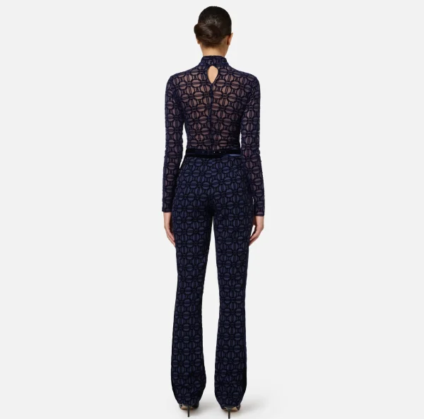 Elisabetta Franchi Top, T-Shirt & Body^Body in tulle stampato flock Navy