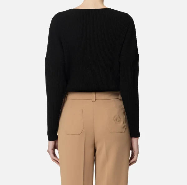 Elisabetta Franchi Top, T-Shirt & Body^Body in viscosa e lurex a costine Nero