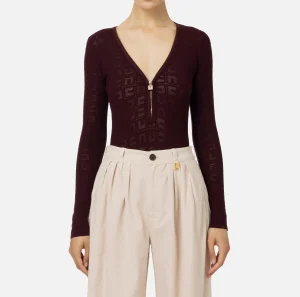 Elisabetta Franchi Top, T-Shirt & Body^Body in viscosa logo punto rete RougeNoir