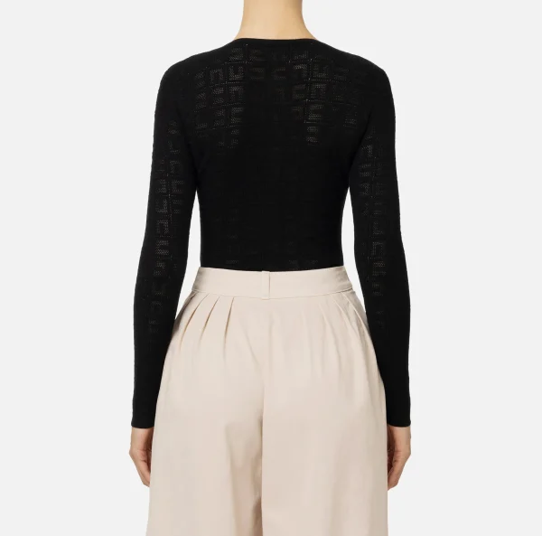 Elisabetta Franchi Top, T-Shirt & Body^Body in viscosa logo punto rete Nero