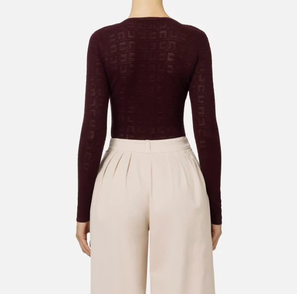 Elisabetta Franchi Top, T-Shirt & Body^Body in viscosa logo punto rete RougeNoir