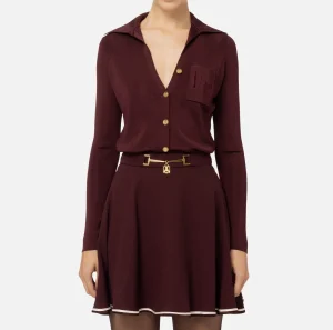 Elisabetta Franchi Top, T-Shirt & Body^Body in viscosa lucida con ricamo logo RougeNoir
