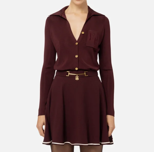 Elisabetta Franchi Top, T-Shirt & Body^Body in viscosa lucida con ricamo logo RougeNoir