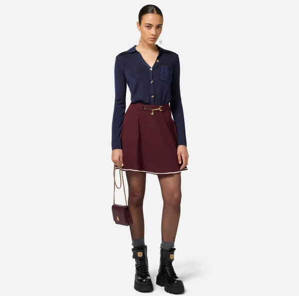 Elisabetta Franchi Top, T-Shirt & Body^Body in viscosa lucida con ricamo logo Navy