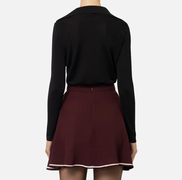 Elisabetta Franchi Top, T-Shirt & Body^Body in viscosa lucida con ricamo logo Nero