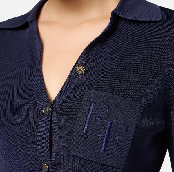Elisabetta Franchi Top, T-Shirt & Body^Body in viscosa lucida con ricamo logo Navy