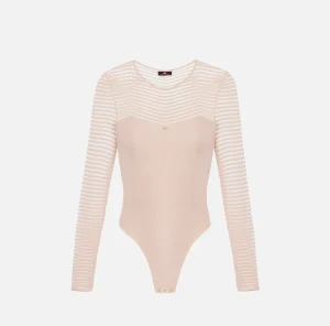 Elisabetta Franchi Top, T-Shirt & Body^Body in viscosa motivo chevron RosaCipria