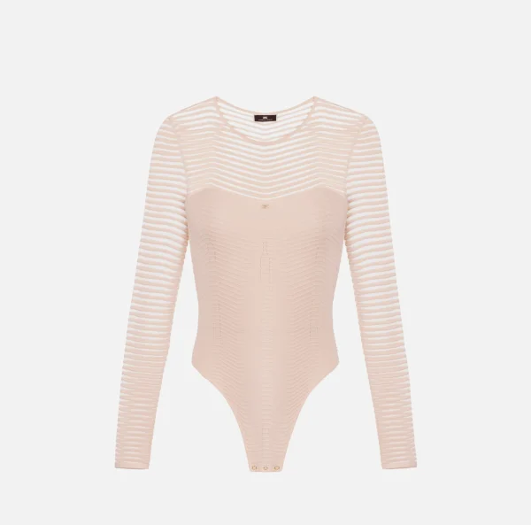 Elisabetta Franchi Top, T-Shirt & Body^Body in viscosa motivo chevron RosaCipria