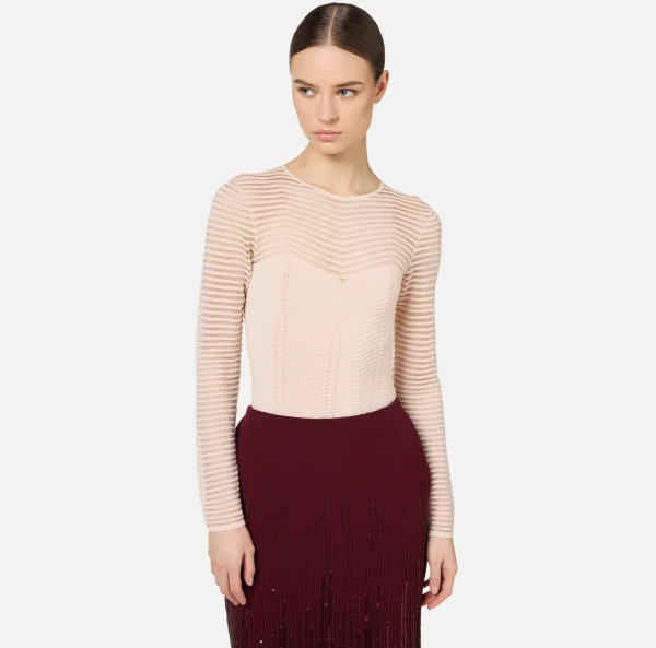 Elisabetta Franchi Top, T-Shirt & Body^Body in viscosa motivo chevron RosaCipria