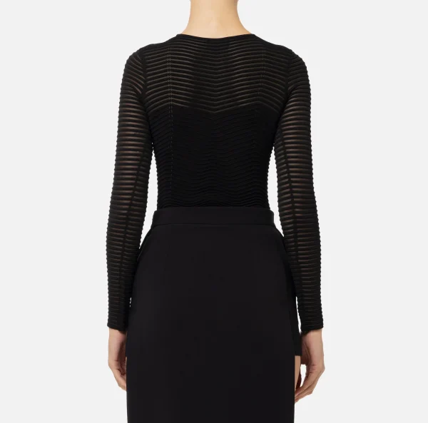 Elisabetta Franchi Top, T-Shirt & Body^Body in viscosa motivo chevron Nero