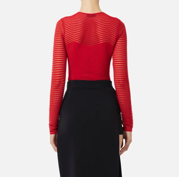 Elisabetta Franchi Top, T-Shirt & Body^Body in viscosa motivo chevron RedPassion
