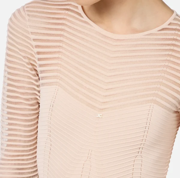 Elisabetta Franchi Top, T-Shirt & Body^Body in viscosa motivo chevron RosaCipria
