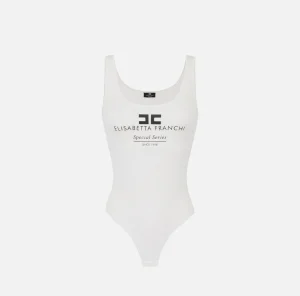 Elisabetta Franchi Top, T-Shirt & Body^Body in viscosa punto rete con intarsio Avorio