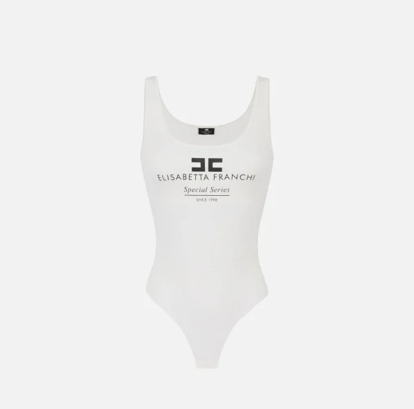 Elisabetta Franchi Top, T-Shirt & Body^Body in viscosa punto rete con intarsio Avorio
