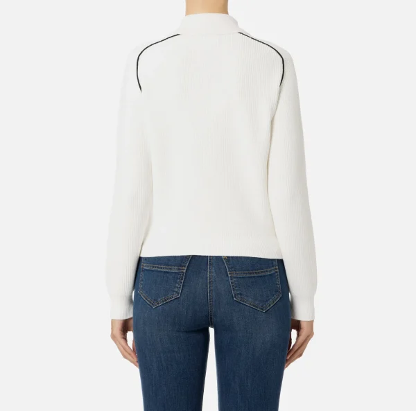 Elisabetta Franchi Maglieria E Felpe^Bomber in viscosa con patch logo Avorio/Nero