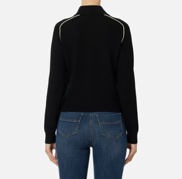 Elisabetta Franchi Maglieria E Felpe^Bomber in viscosa con patch logo Nero/Burro