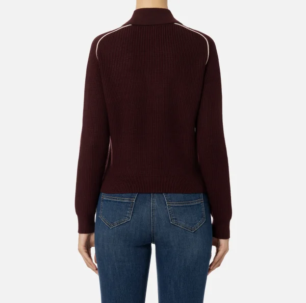 Elisabetta Franchi Maglieria E Felpe^Bomber in viscosa con patch logo RougeNoir/Burro