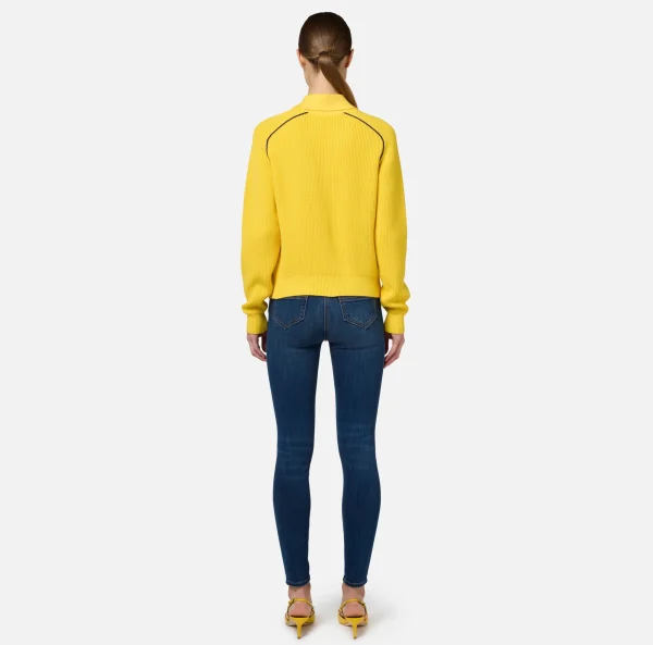 Elisabetta Franchi Maglieria E Felpe^Bomber in viscosa con patch logo Mimosa/Navy