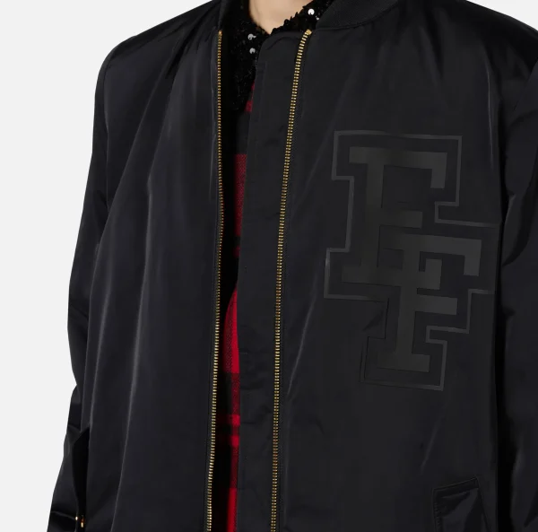 Elisabetta Franchi Capispalla^Bomber over in nylon satin con logo Nero