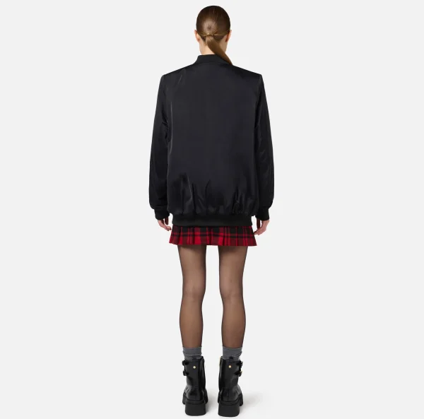 Elisabetta Franchi Capispalla^Bomber over in nylon satin con logo Nero