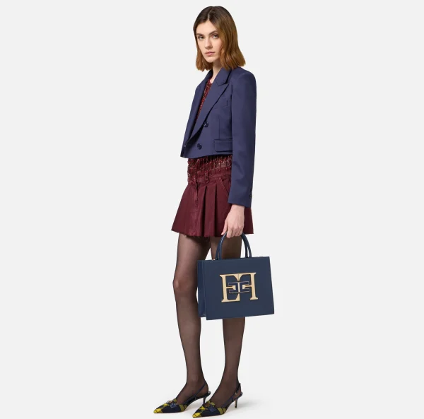 Elisabetta Franchi Borse A Mano^Borsa a mano media con logo Navy