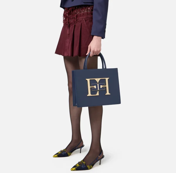 Elisabetta Franchi Borse A Mano^Borsa a mano media con logo Navy
