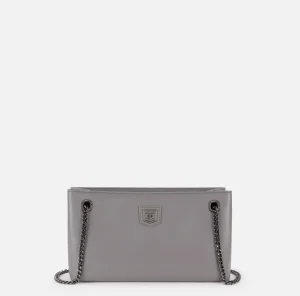 Elisabetta Franchi Borse A Spalla^Borsa a tracolla con scudetto in metallo silver Steel