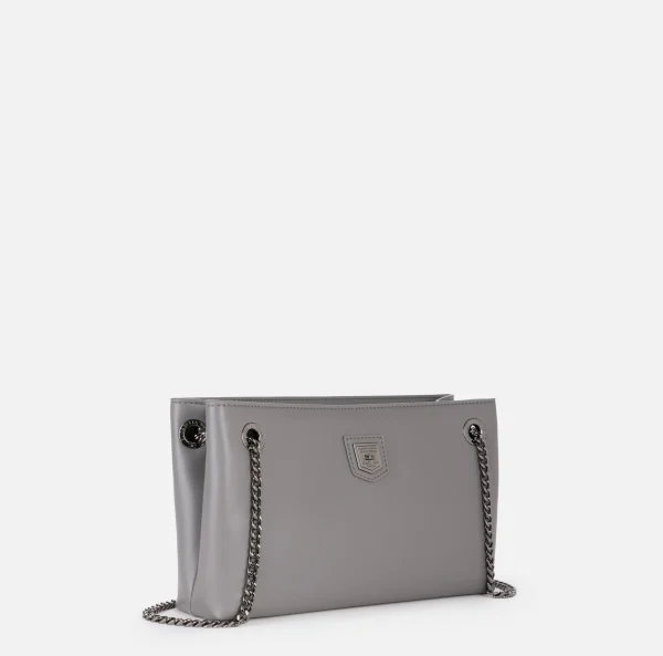 Elisabetta Franchi Borse A Spalla^Borsa a tracolla con scudetto in metallo silver Steel
