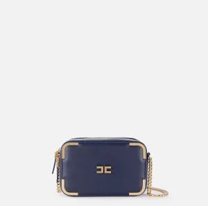 Elisabetta Franchi Borse A Tracolla^Borsa a tracolla in materiale effetto pelle con angoli in metallo Navy