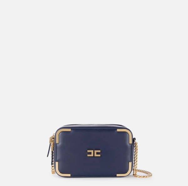 Elisabetta Franchi Borse A Tracolla^Borsa a tracolla in materiale effetto pelle con angoli in metallo Navy