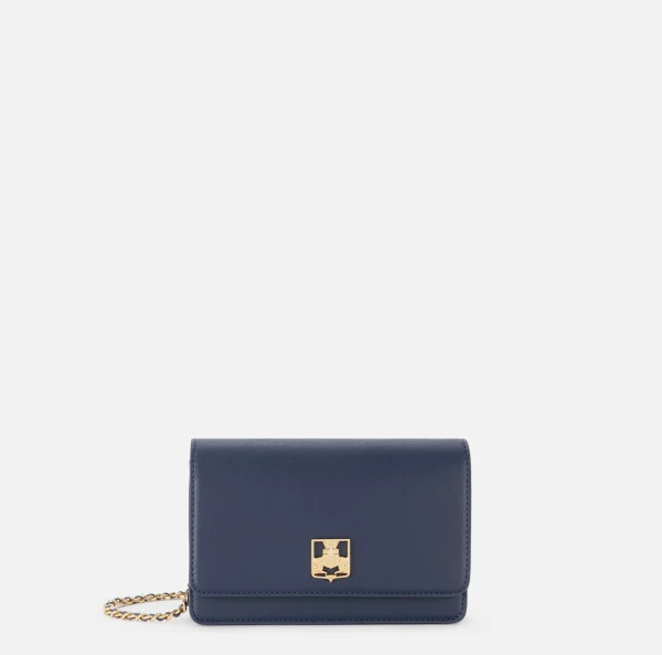 Elisabetta Franchi Borse A Tracolla^Borsa a tracolla in materiale sintetico con placca logo Navy
