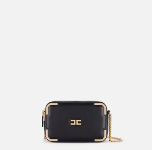 Elisabetta Franchi Borse A Tracolla^Borsa a tracolla in materiale effetto pelle con angoli in metallo Nero