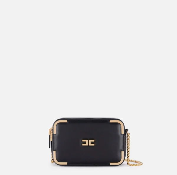 Elisabetta Franchi Borse A Tracolla^Borsa a tracolla in materiale effetto pelle con angoli in metallo Nero