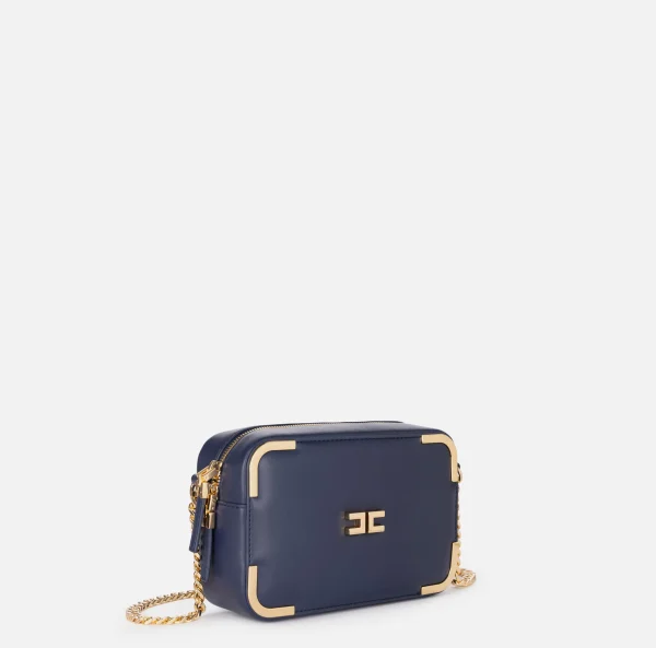 Elisabetta Franchi Borse A Tracolla^Borsa a tracolla in materiale effetto pelle con angoli in metallo Navy