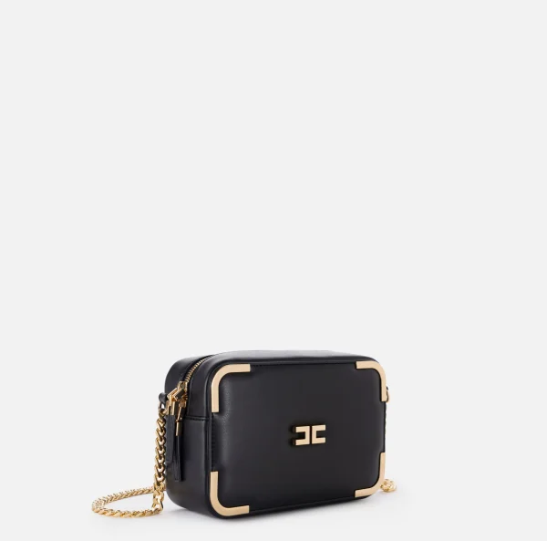 Elisabetta Franchi Borse A Tracolla^Borsa a tracolla in materiale effetto pelle con angoli in metallo Nero