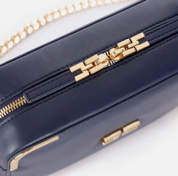 Elisabetta Franchi Borse A Tracolla^Borsa a tracolla in materiale effetto pelle con angoli in metallo Navy