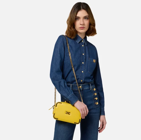 Elisabetta Franchi Borse A Tracolla^Borsa a tracolla in materiale effetto pelle con angoli in metallo Mimosa