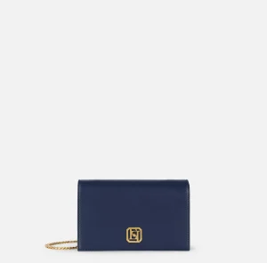 Elisabetta Franchi Borse A Tracolla^Borsa a tracolla in nappa con placca logo Navy