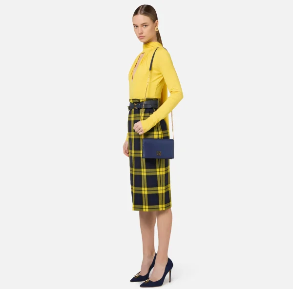Elisabetta Franchi Borse A Tracolla^Borsa a tracolla in nappa con placca logo Navy
