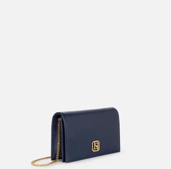 Elisabetta Franchi Borse A Tracolla^Borsa a tracolla in nappa con placca logo Navy