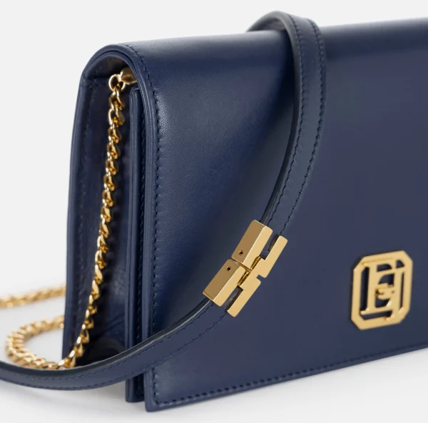 Elisabetta Franchi Borse A Tracolla^Borsa a tracolla in nappa con placca logo Navy